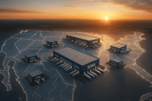 Stag Industrial (STAG) 3T25 rentabilidade e crescimento – imagem ilustrando centros logísticos da STAG distribuídos pelos EUA, representando expansão, eficiência e desempenho no terceiro trimestre.